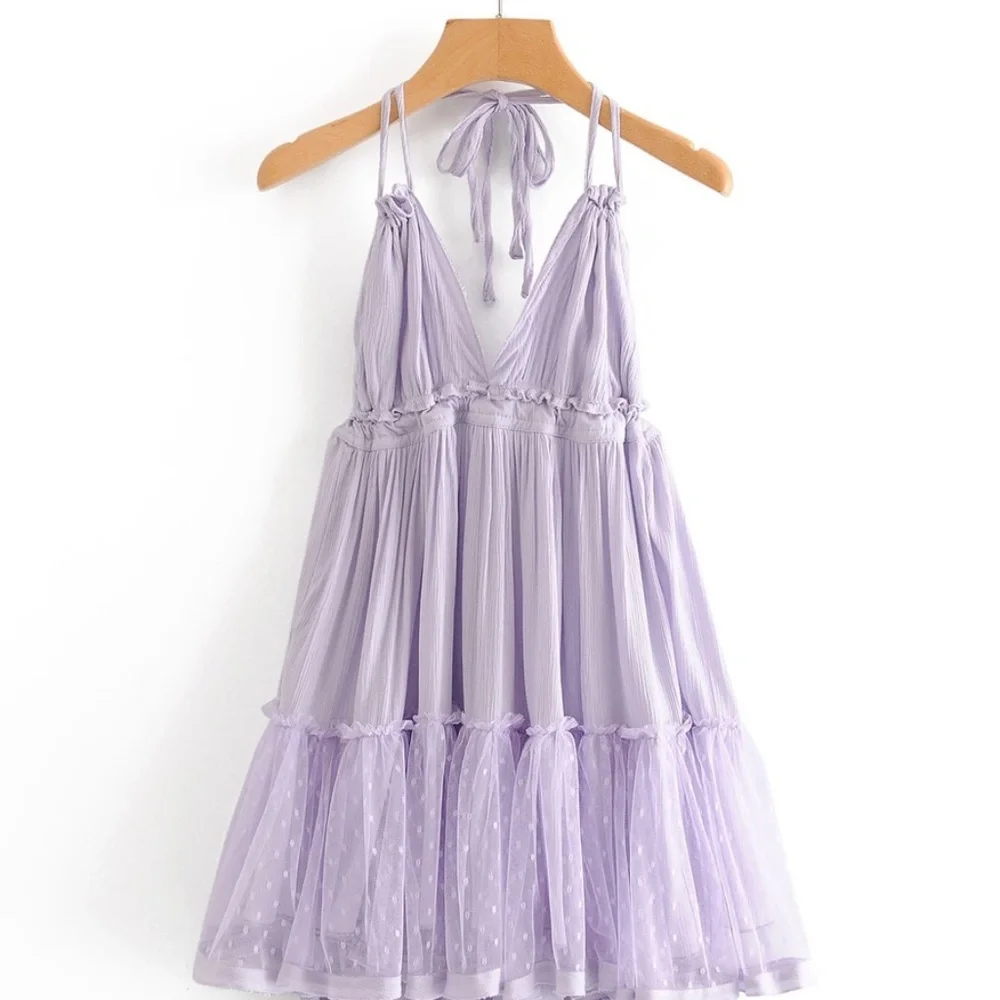 Boho Swiss Dot Halter Mini ruffle dress - Picture 11 of 12